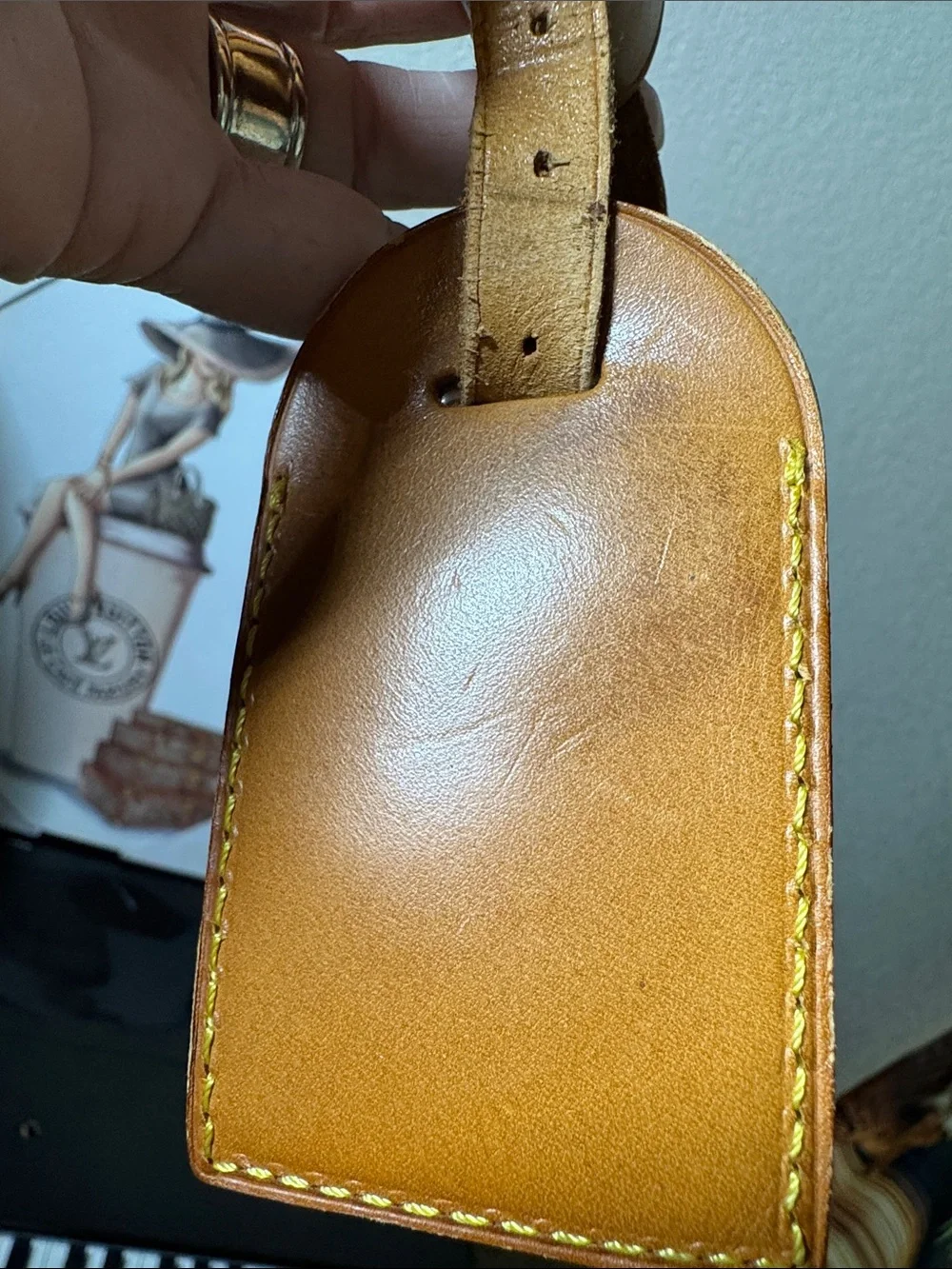 Louis Vuitton Original Brown Leather  Luggage Tag & Poignet Set